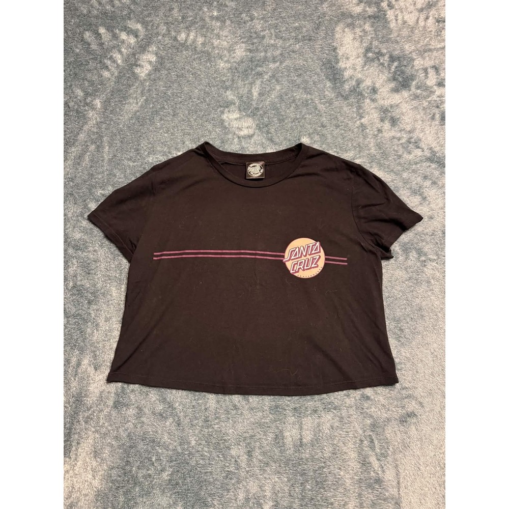 Santa Cruz Cropped T-Shirt Women Medium Black Pink Logo Graphic Short Sleeve